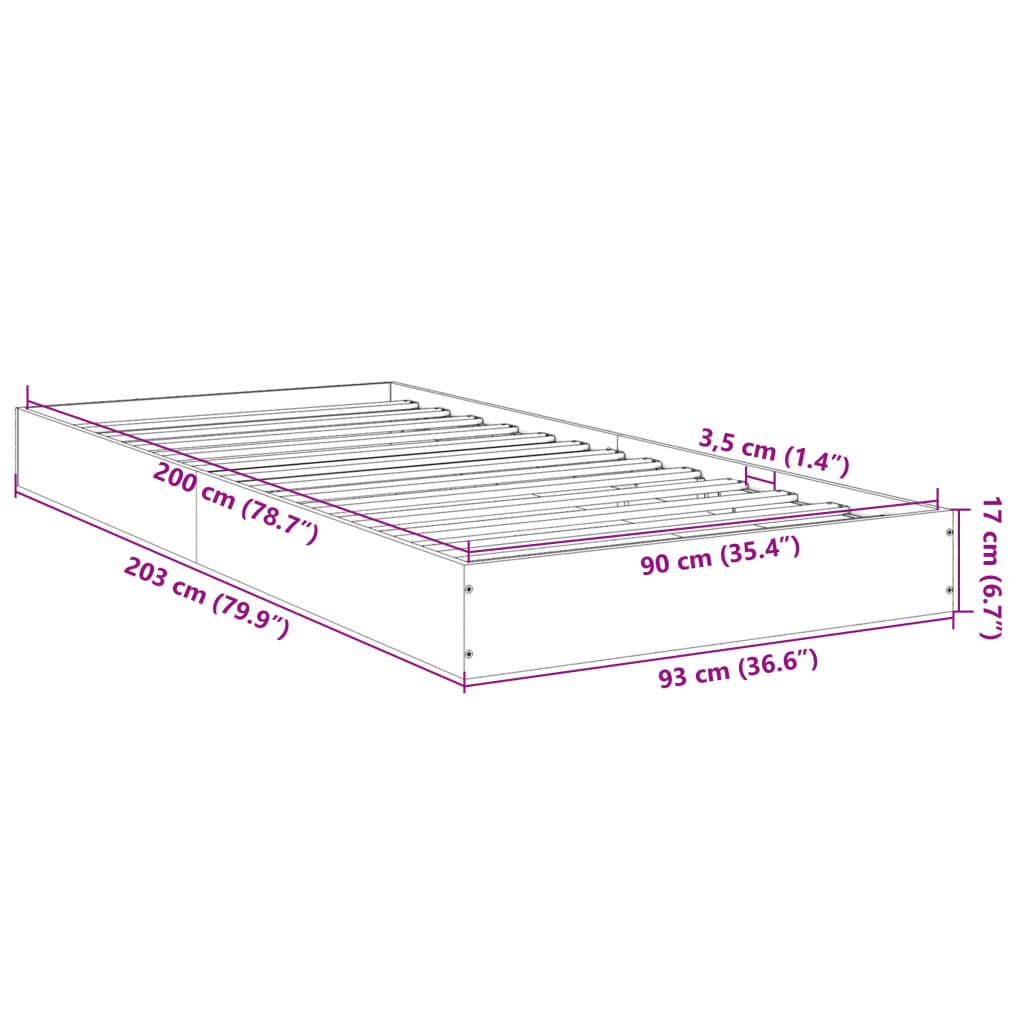 Bettgestell Betongrau 90x200 cm Holzwerkstoff