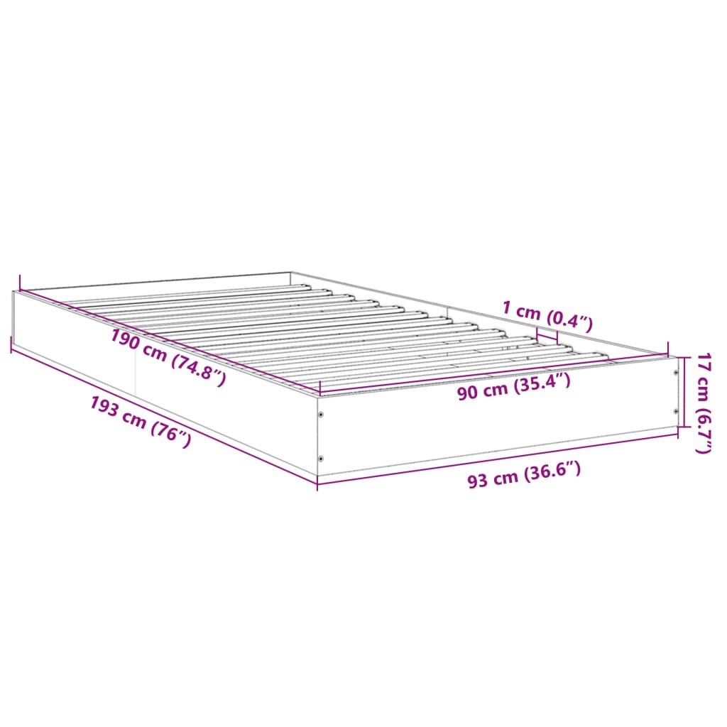 Bettgestell Grau Sonoma 90x190 cm Holzwerkstoff