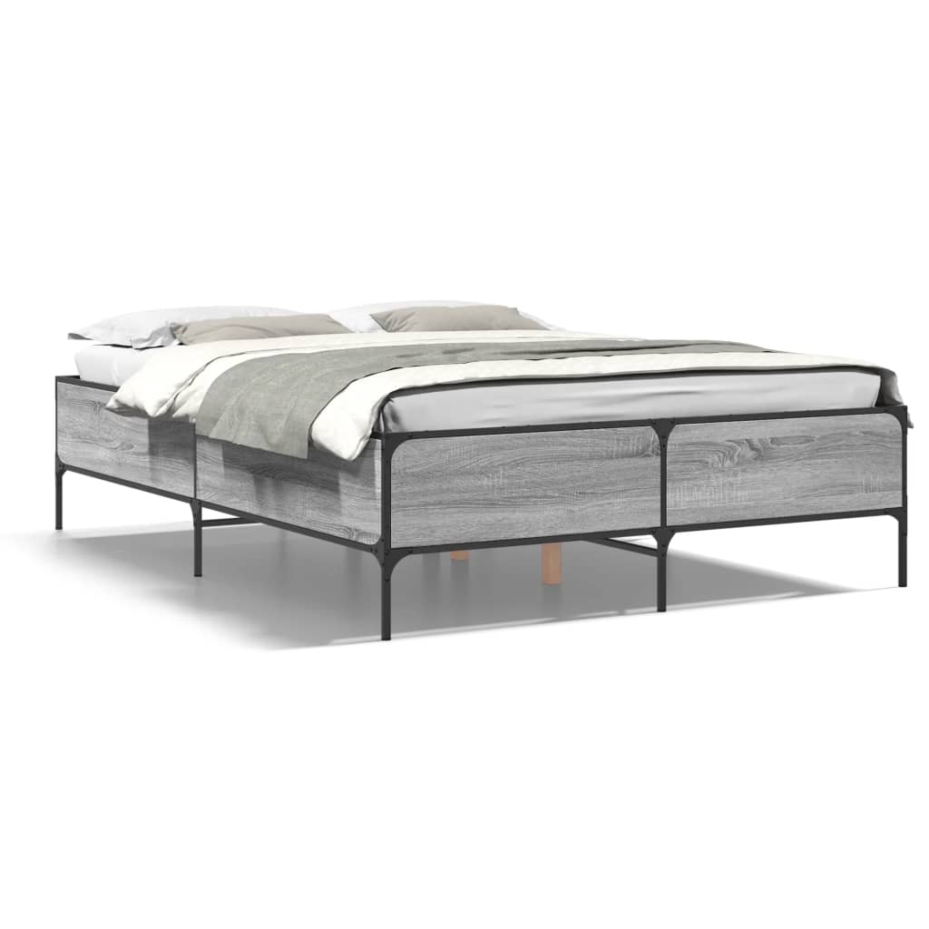 Bettgestell Grau Sonoma 150x200 cm Holzwerkstoff und Metall
