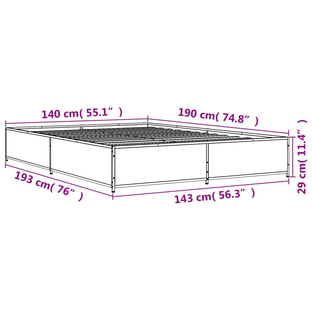 Bettgestell Braun Eichen-Optik 140x190 cm Holzwerkstoff Metall
