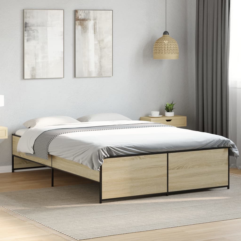 Bettgestell Sonoma-Eiche 140x190 cm Holzwerkstoff und Metall