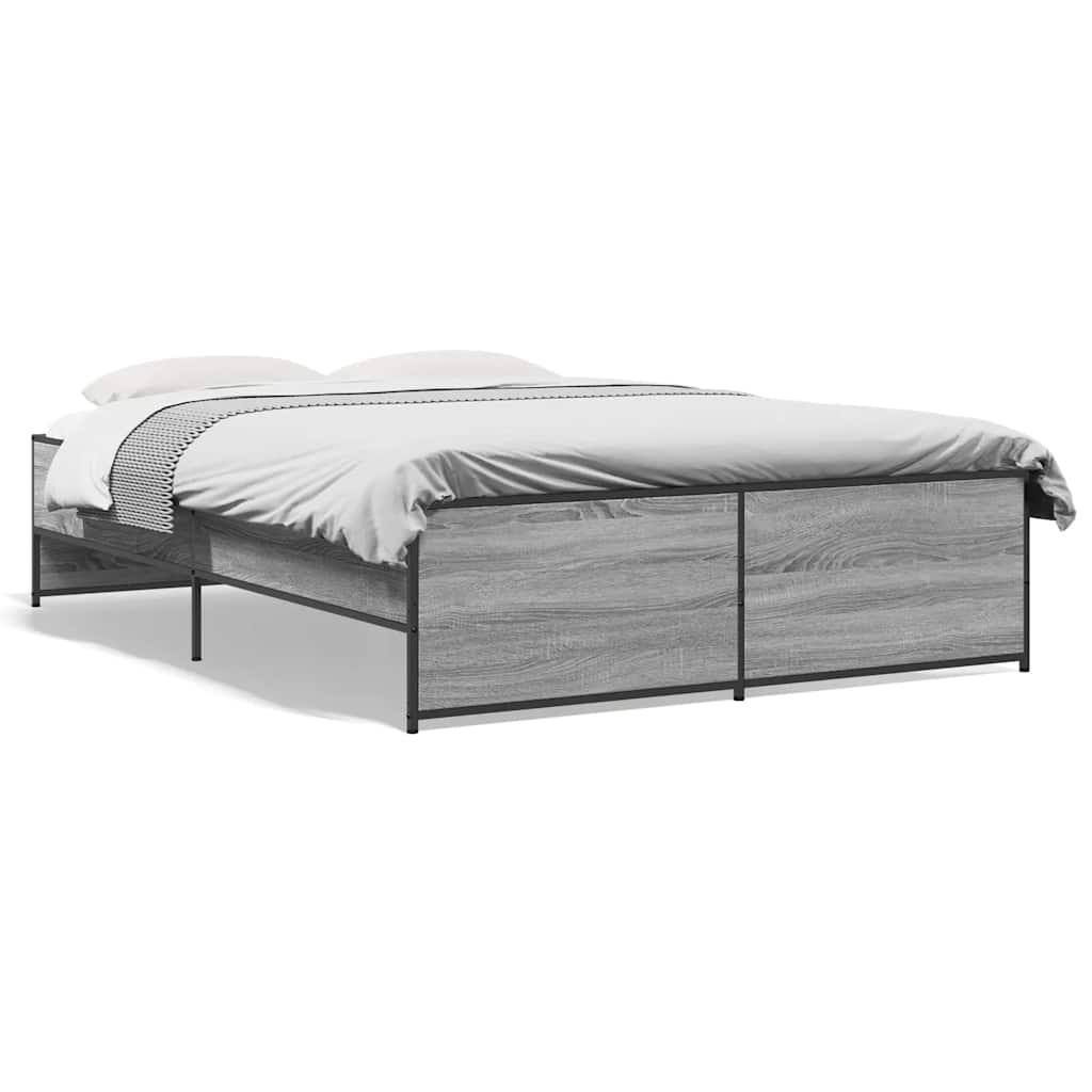 Bettgestell Grau Sonoma 140x190 cm Holzwerkstoff und Metall