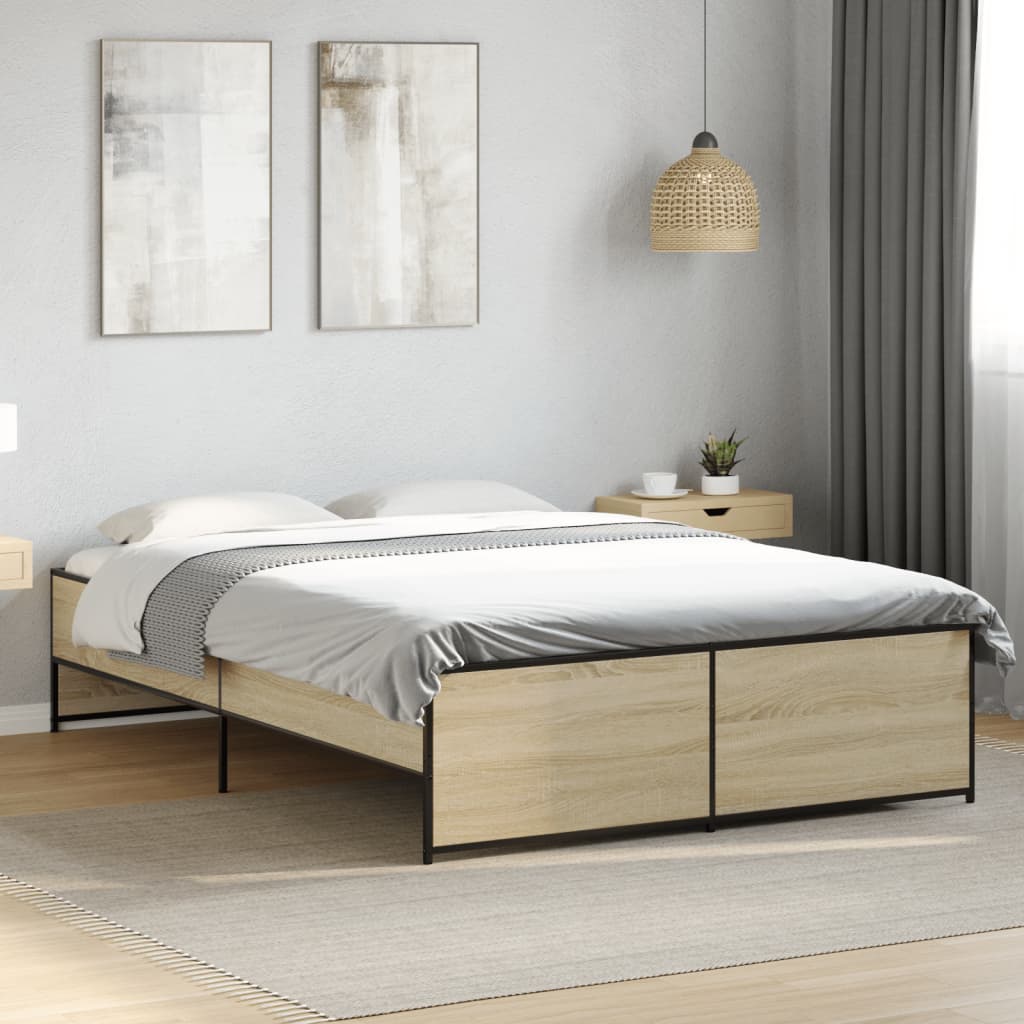 Bettgestell Sonoma-Eiche 135x190 cm Holzwerkstoff und Metall