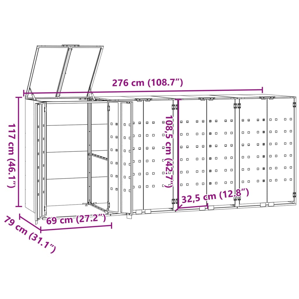 Mülltonnenbox für 4 Tonnen Grau 276x79x117 cm Stahl