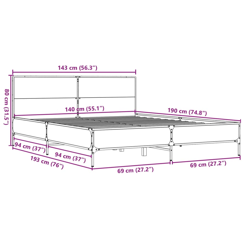 Bettgestell Schwarz 140x190 cm Holzwerkstoff und Metall