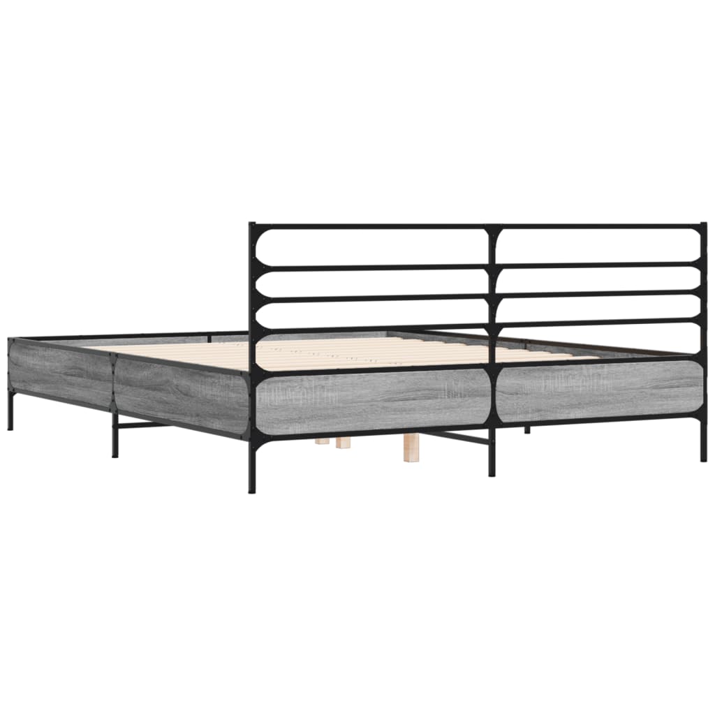 Bettgestell Grau Sonoma 160x200 cm Holzwerkstoff und Metall