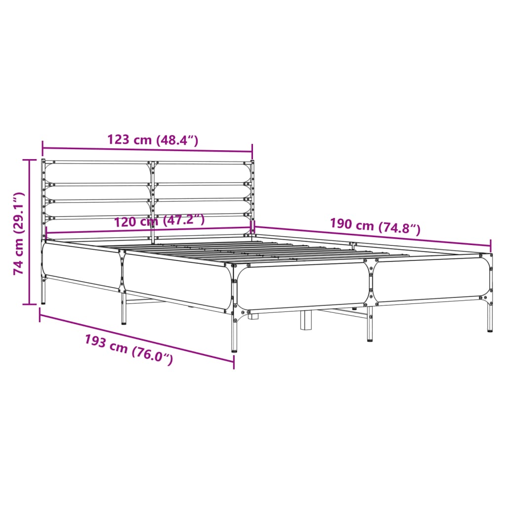 Bettgestell Räuchereiche 120x190 cm Holzwerkstoff und Metall