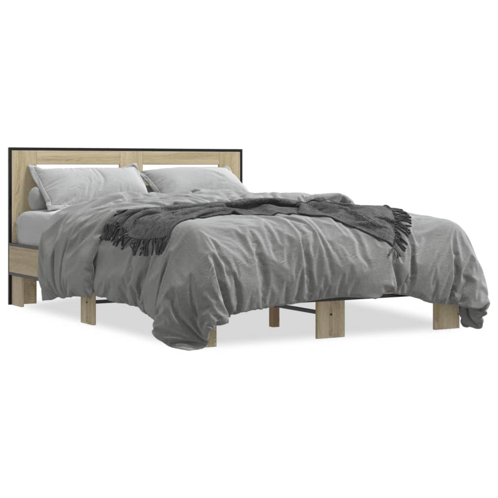 Bettgestell Sonoma-Eiche 140x190 cm Holzwerkstoff und Metall