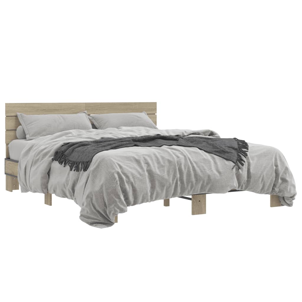 Bettgestell Sonoma-Eiche 150x200 cm Holzwerkstoff und Metall