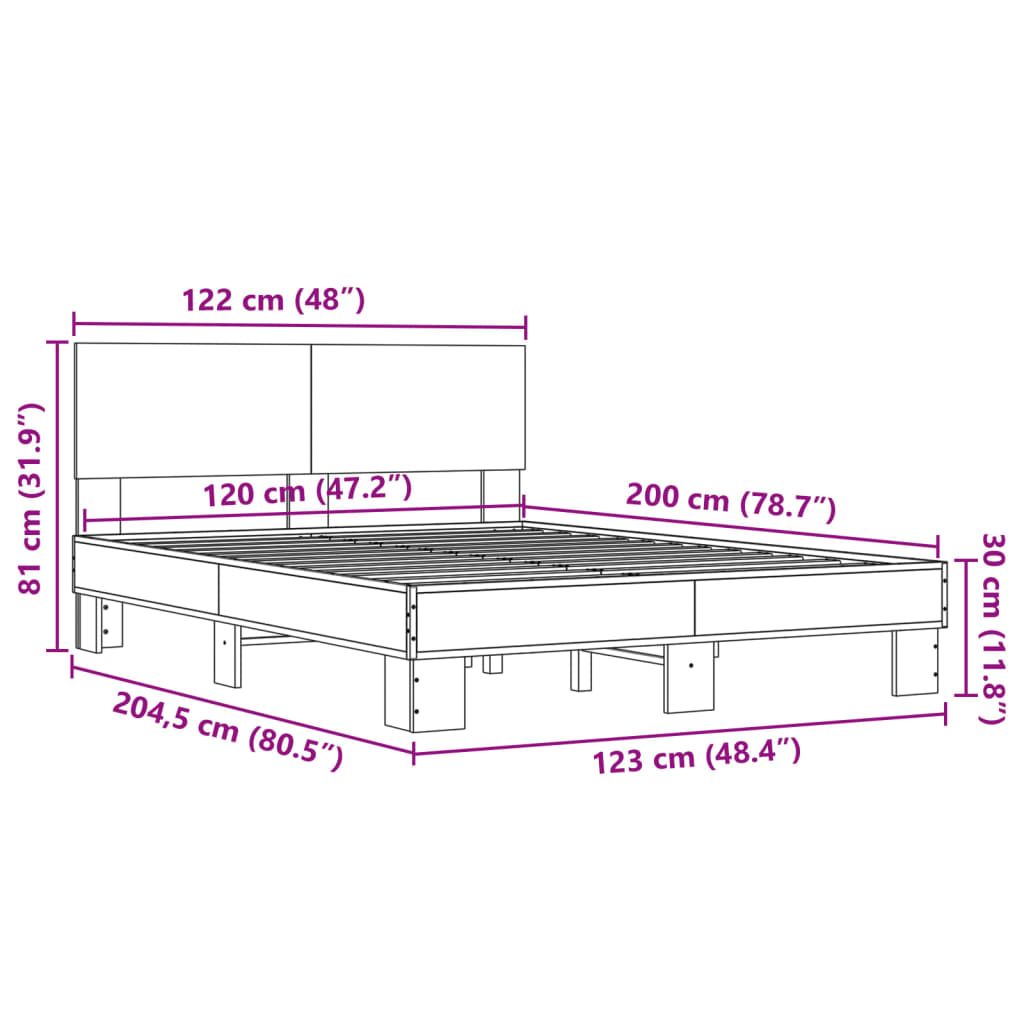 Bettgestell Sonoma-Eiche 120x200 cm Holzwerkstoff und Metall