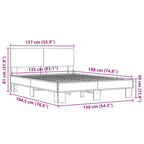 Bettgestell Grau Sonoma 135x190 cm Holzwerkstoff und Metall