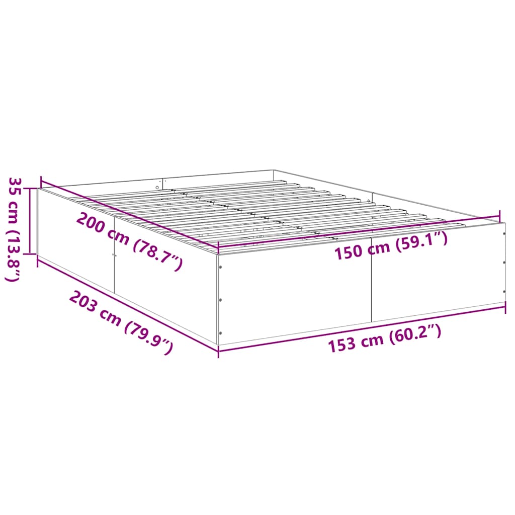 Bettgestell Grau Sonoma 150x200 cm Holzwerkstoff