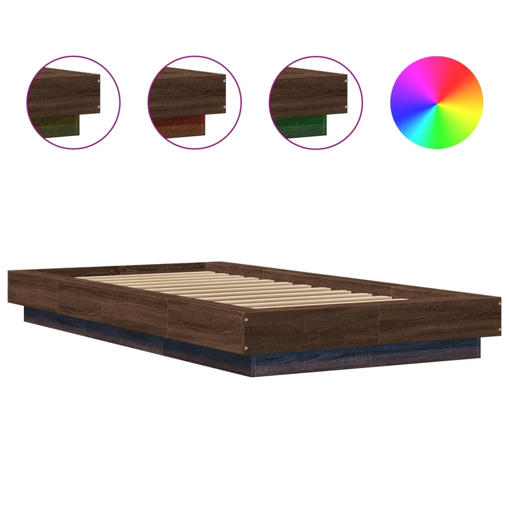 Bettgestell mit LED Braun Eichen-Optik 100x200 cm Holzwerkstoff