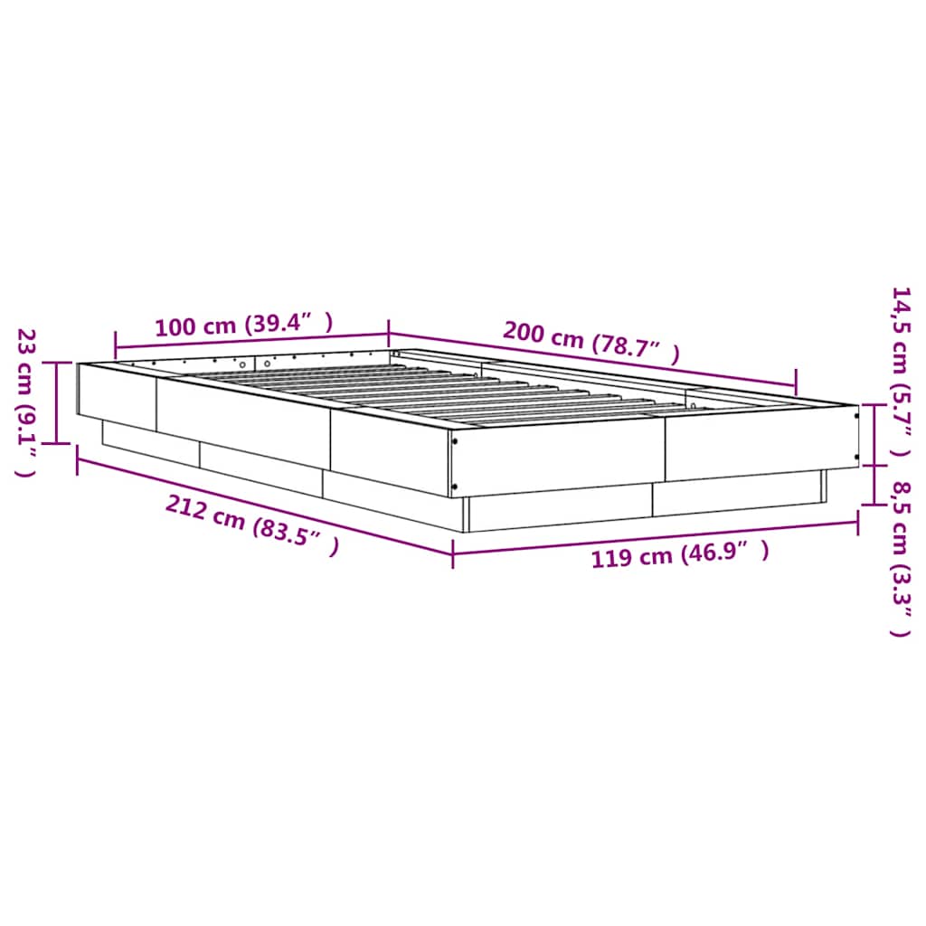 Bettgestell Grau Sonoma 100x200 cm Holzwerkstoff