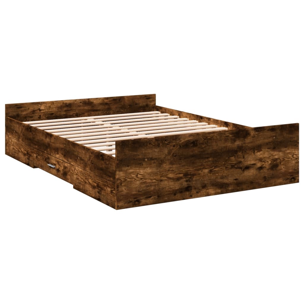 Bettgestell mit Schubladen Räuchereiche 140x190cm Holzwerkstoff
