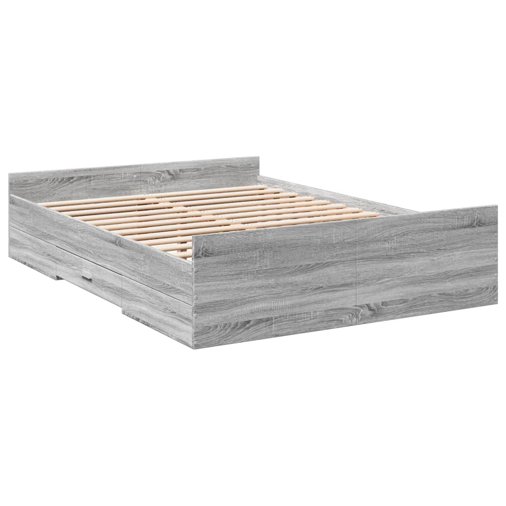 Bettgestell mit Schubladen Grau Sonoma 135x190 cm Holzwerkstoff