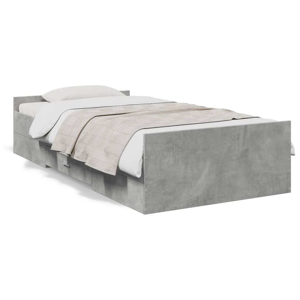 Bettgestell mit Schubladen Betongrau 75x190 cm Holzwerkstoff