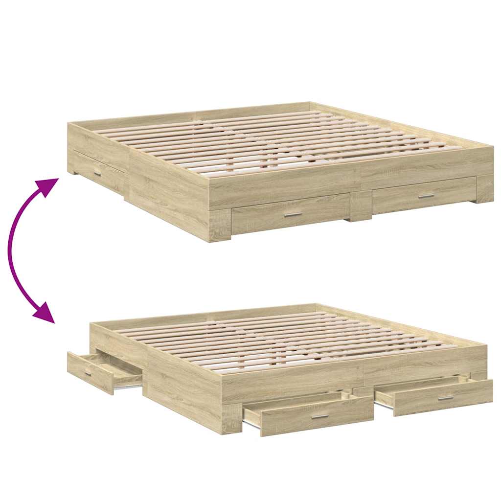 Bettgestell mit Schubladen Sonoma-Eiche 180x200cm Holzwerkstoff