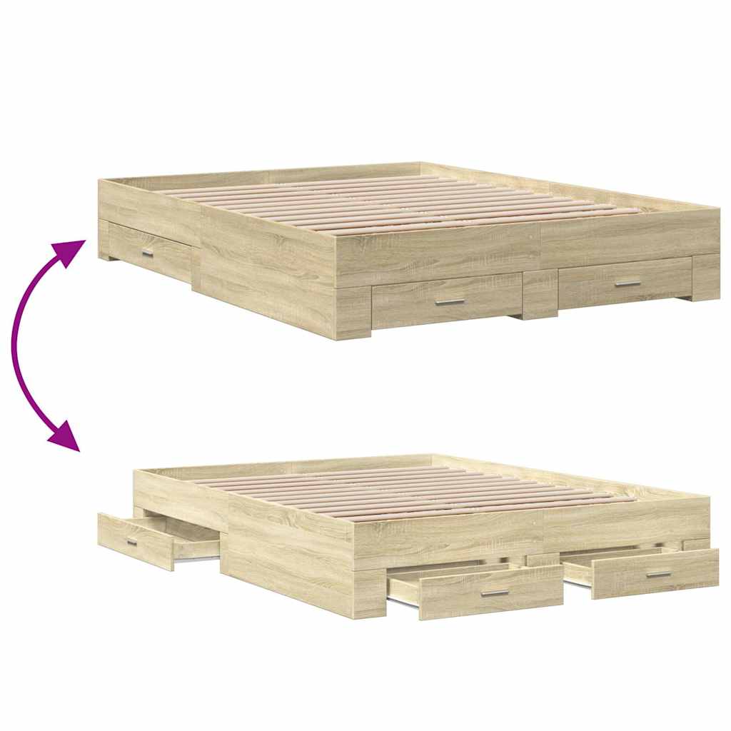 Bettgestell mit Schubladen Sonoma-Eiche 150x200cm Holzwerkstoff