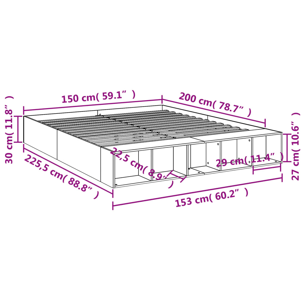 Bettgestell Schwarz 150x200 cm Holzwerkstoff