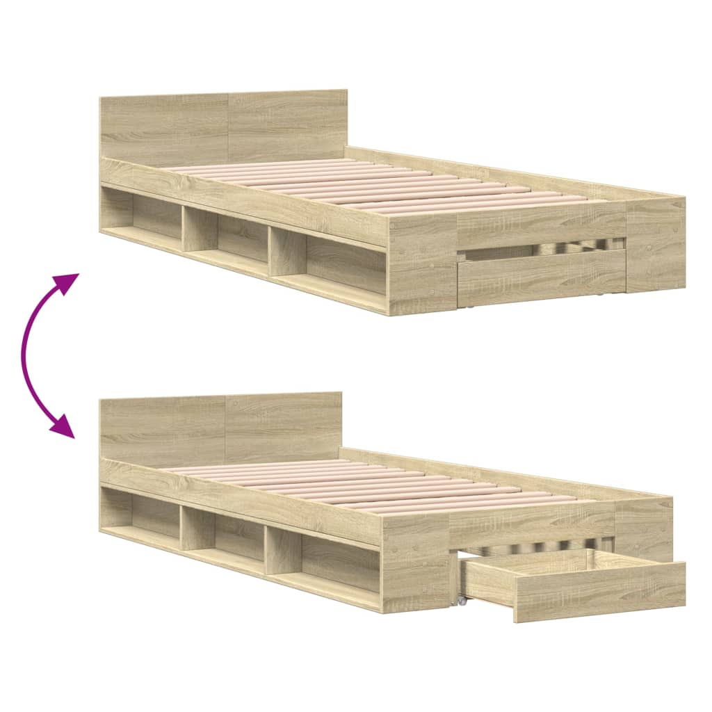 Bettgestell mit Schublade Sonoma-Eiche 90x190 cm Holzwerkstoff