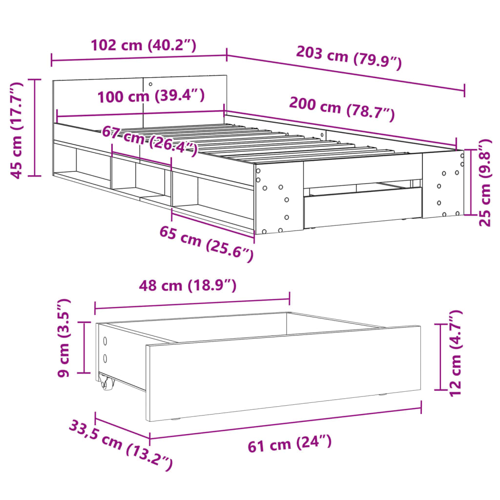 Bettgestell mit Schublade Weiß 100x200 cm Holzwerkstoff