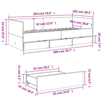 Tagesbett mit Schubladen ohne Matratze Räuchereiche 100x200 cm