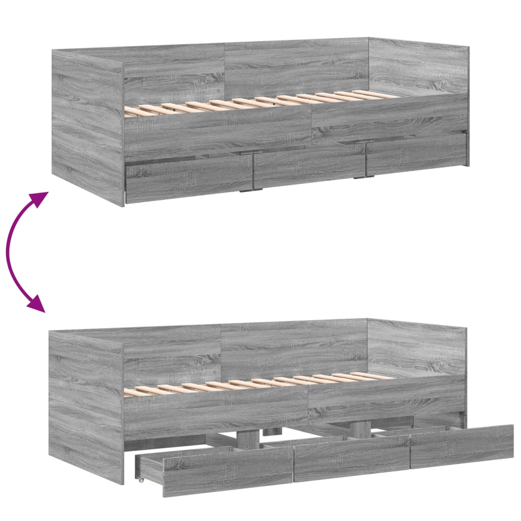 Tagesbett mit Schubladen ohne Matratze Grau Sonoma 100x200 cm