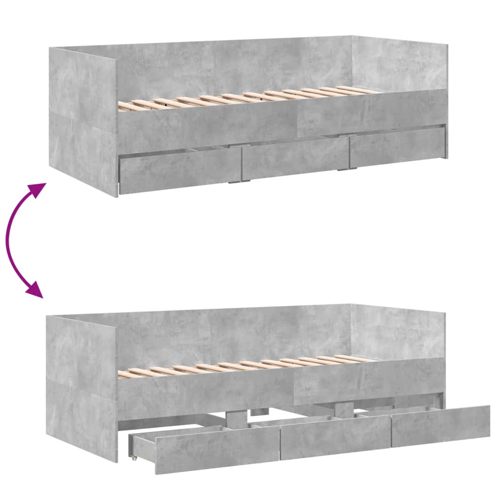 Tagesbett mit Schubladen ohne Matratze Betongrau 90x190 cm