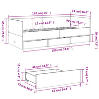 Tagesbett mit Schubladen ohne Matratze Betongrau 90x190 cm