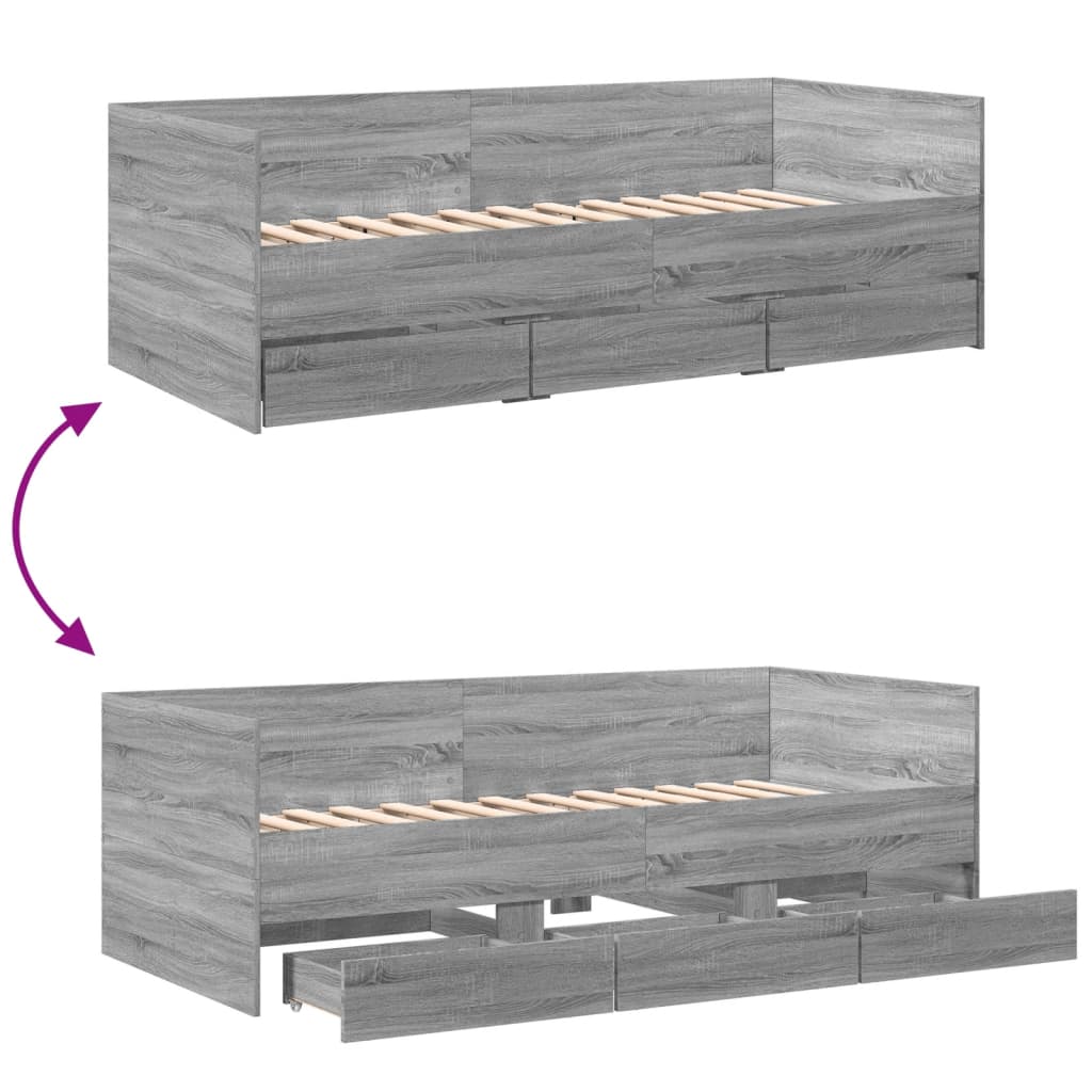 Tagesbett mit Schubladen ohne Matratze Grau Sonoma 75x190 cm