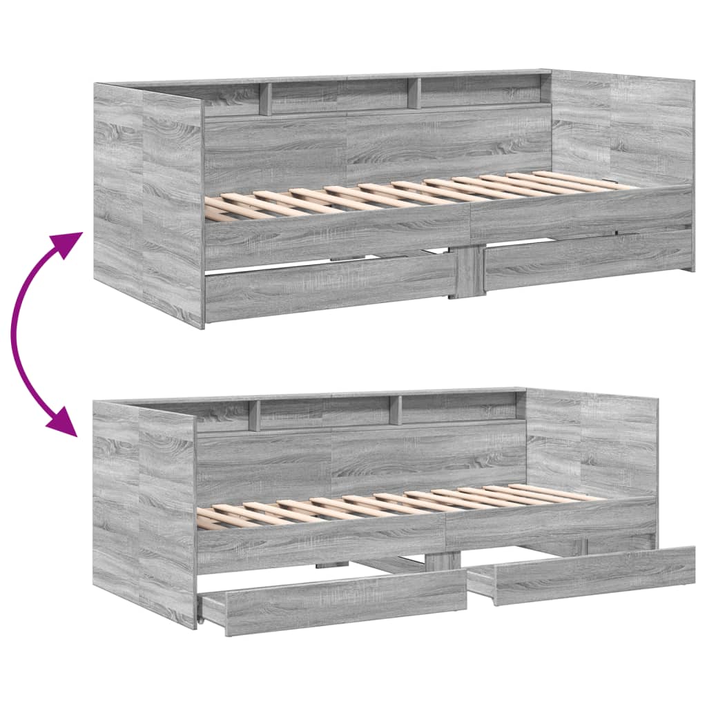 Tagesbett mit Schubladen ohne Matratze Grau Sonoma 75x190 cm