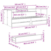 Tagesbett mit Schubladen ohne Matratze Grau Sonoma 75x190 cm