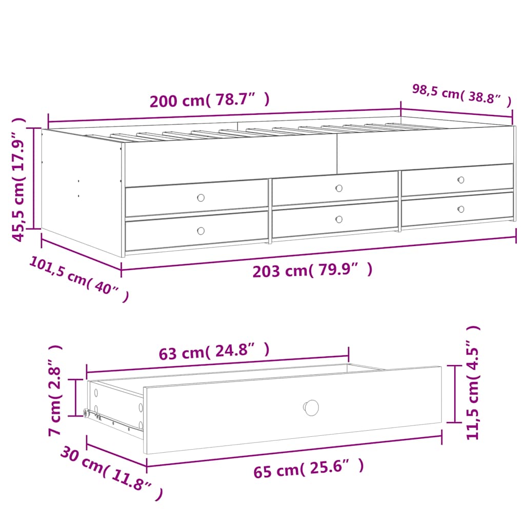 Tagesbett mit Schubladen ohne Matratze Grau Sonoma 100x200 cm