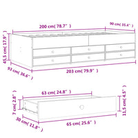 Tagesbett mit Schubladen ohne Matratze Grau Sonoma 90x200 cm