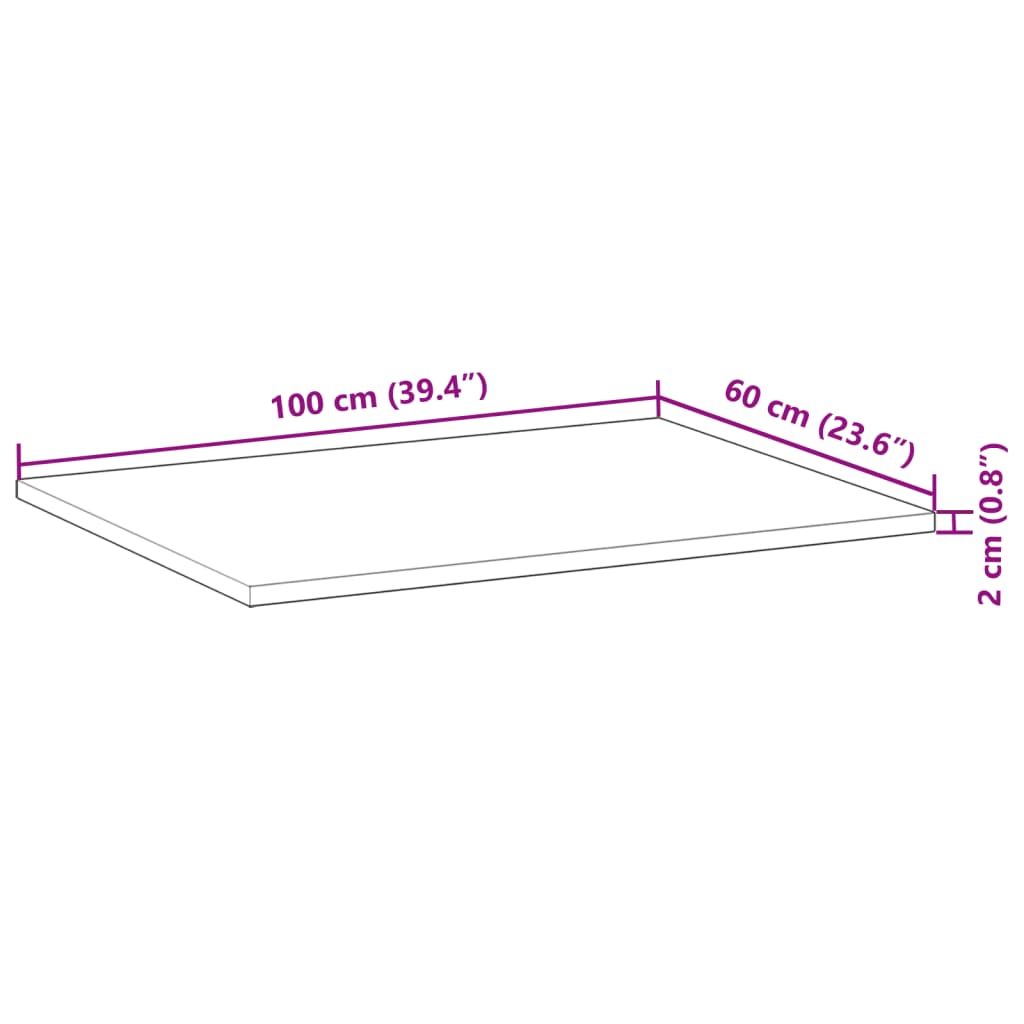 Schreibtischplatte Unbehandelt 100x60x2 cm Massivholz Akazie