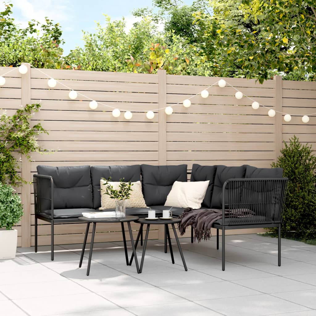 Gartensofa in L-Form mit Kissen Schwarz Stahl und Textilene