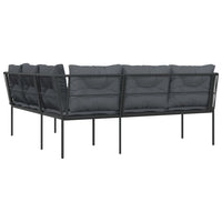 Gartensofa in L-Form mit Kissen Schwarz Stahl und Textilene