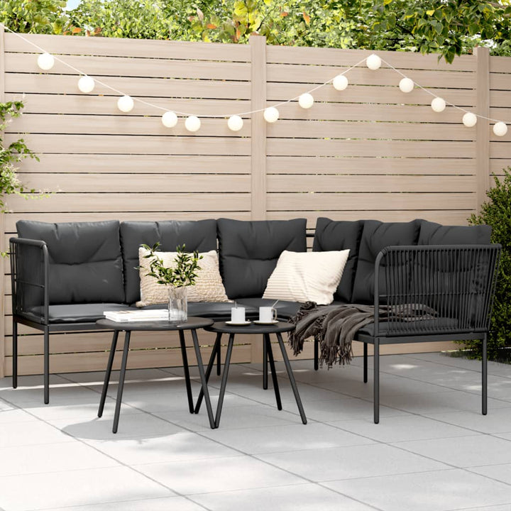 Gartensofa in L-Form mit Kissen Schwarz Stahl und Textilene