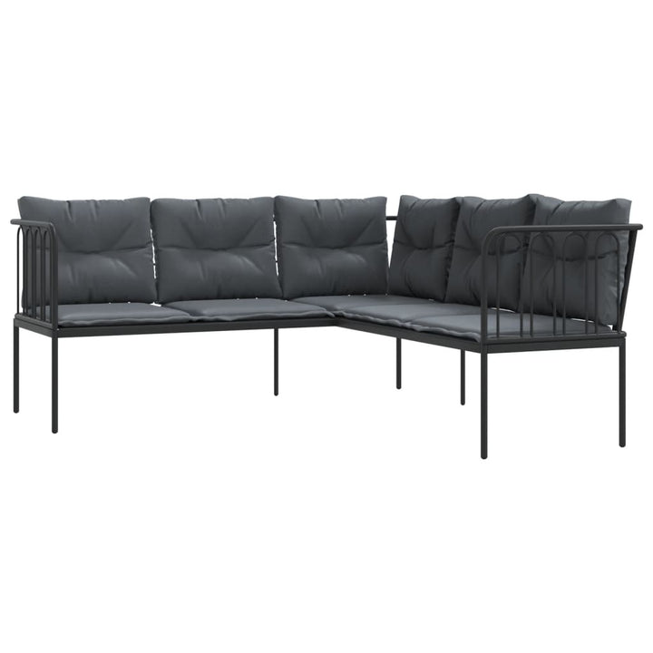 Gartensofa in L-Form mit Kissen Schwarz Stahl und Textilene