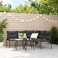 Gartensofa in L-Form mit Kissen Schwarz Stahl und Textilene