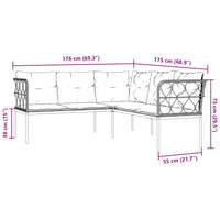 Gartensofa in L-Form mit Kissen Schwarz Stahl und Textilene