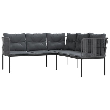 Gartensofa in L-Form mit Kissen Schwarz Stahl und Textilene