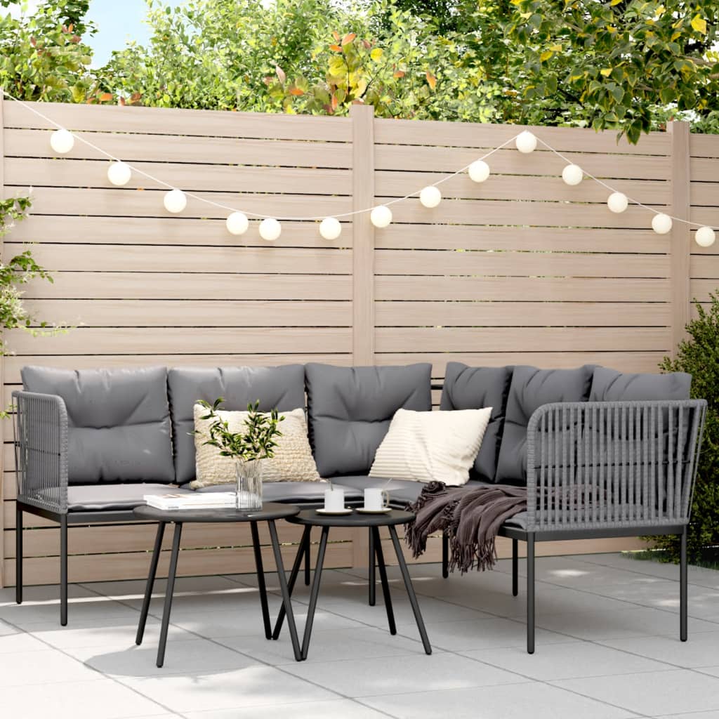 Gartensofa in L-Form mit Kissen Schwarz Stahl und Textilene