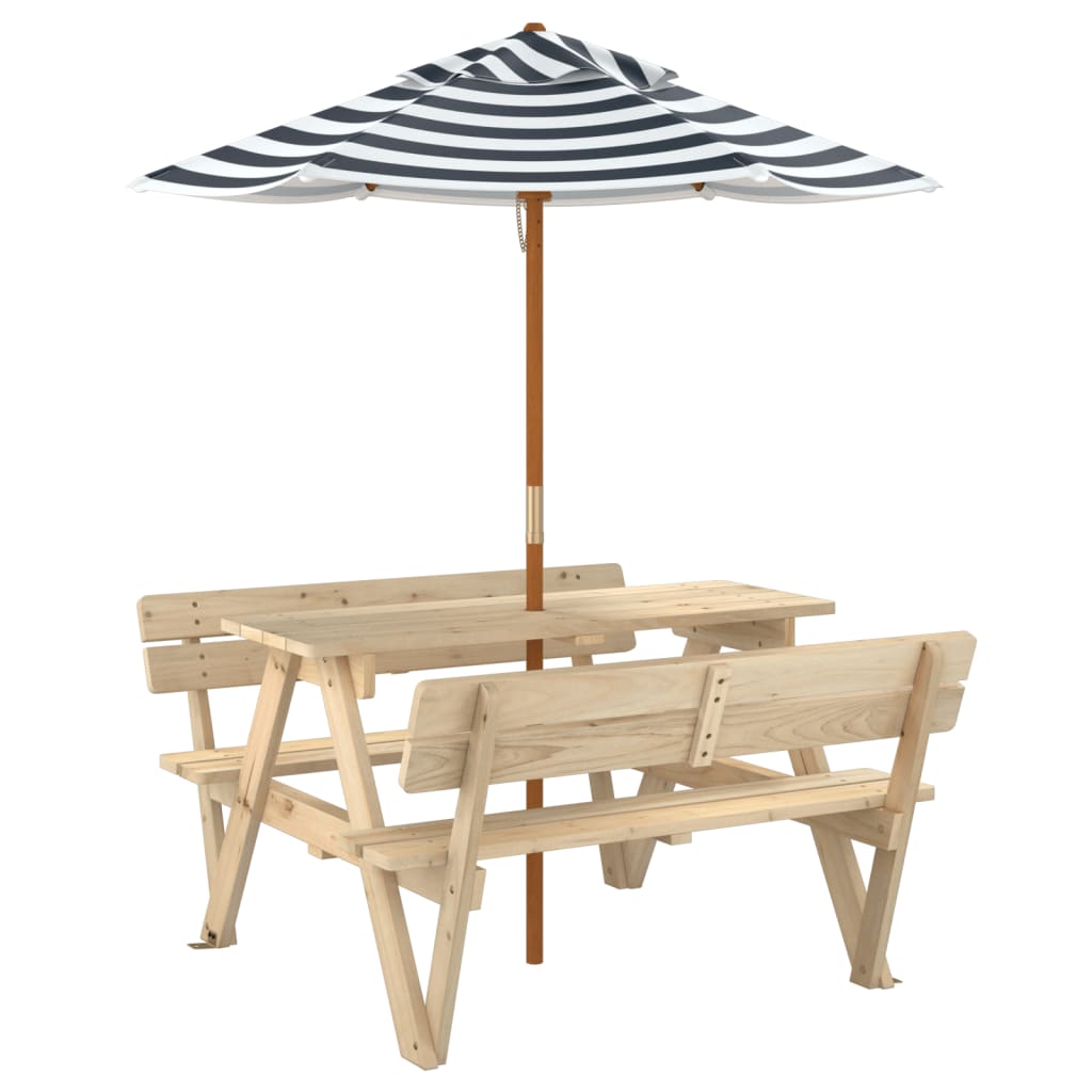 Picknicktisch für 4 Kinder mit Sonnenschirm Massivholz Tanne