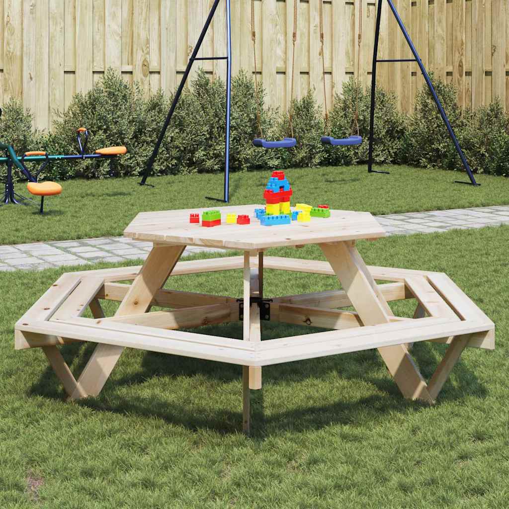Picknicktisch mit Bänken für 6 Kinder Sechseckig Tannenholz