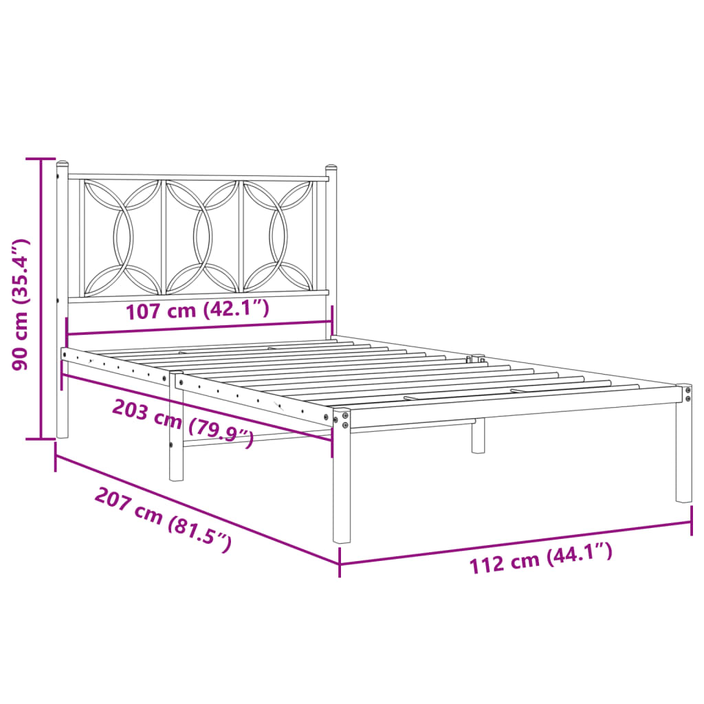 Bettgestell mit Kopfteil Metall Schwarz 107x203 cm