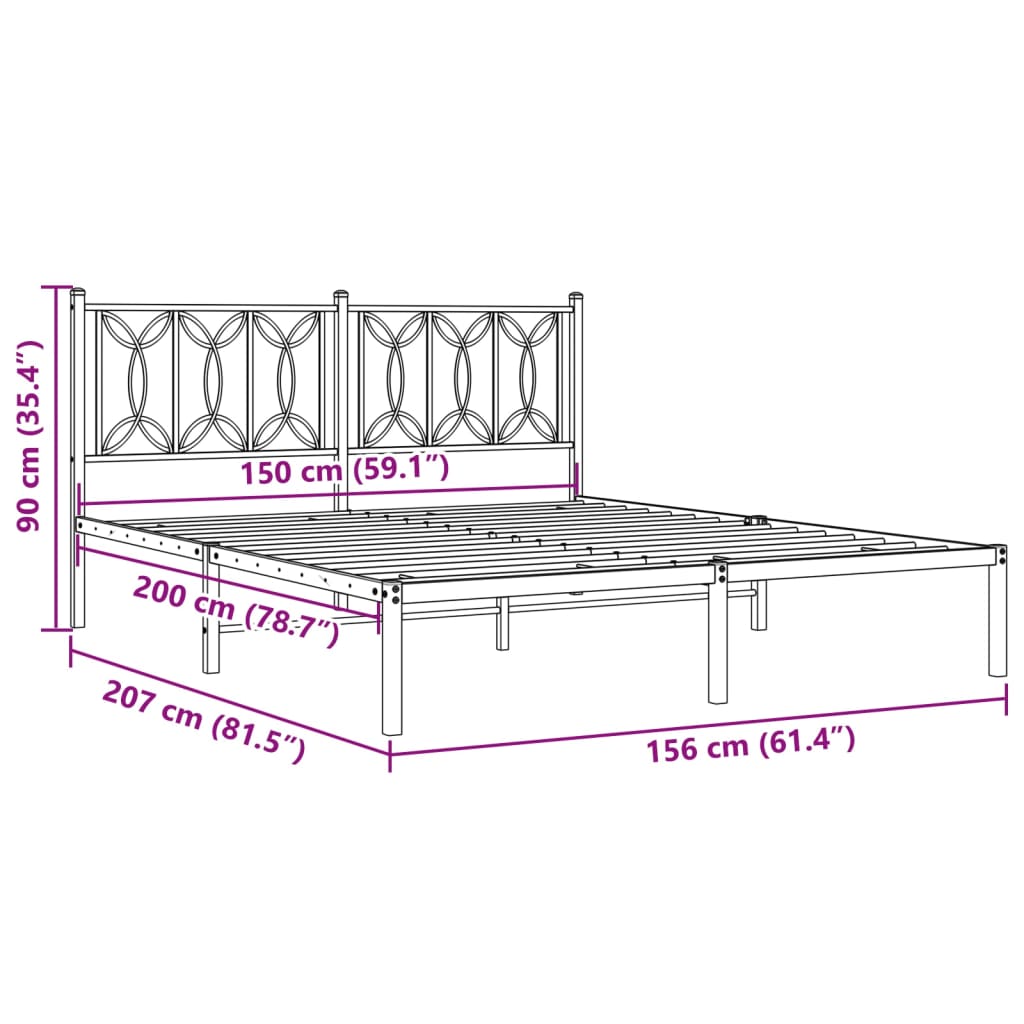 Bettgestell mit Kopfteil Metall Schwarz 150x200 cm