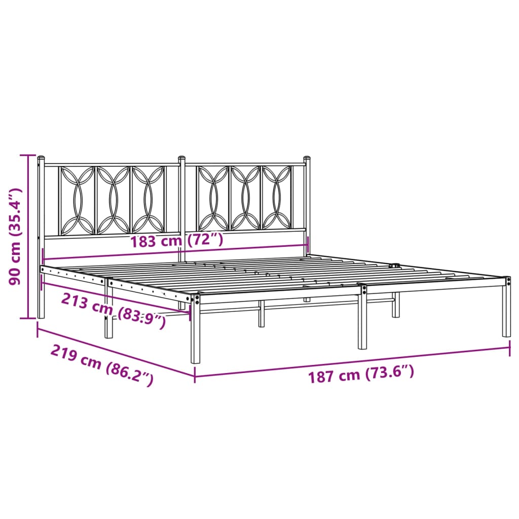 Bettgestell mit Kopfteil Metall Schwarz 183x213 cm