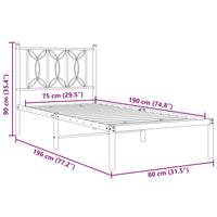 Metallbett ohne Matratze mit Kopfteil Weiß 75x190 cm